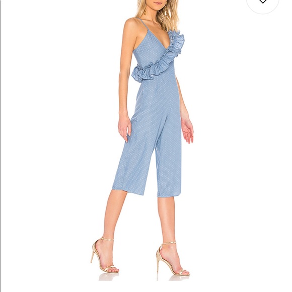 Tularosa Light Blue Ruffle One-Shoulder Jumpsuit - Picture 2 of 3